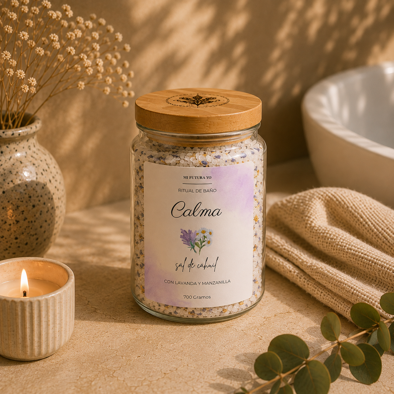 Sal de Baño 700 GR — Calma lavanda y manzanilla | ¿Necesitas un momento para ti?
